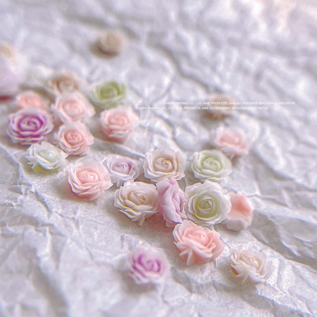 Popular Luminous Camellia and Dried Rose Flower Nail Art Decor