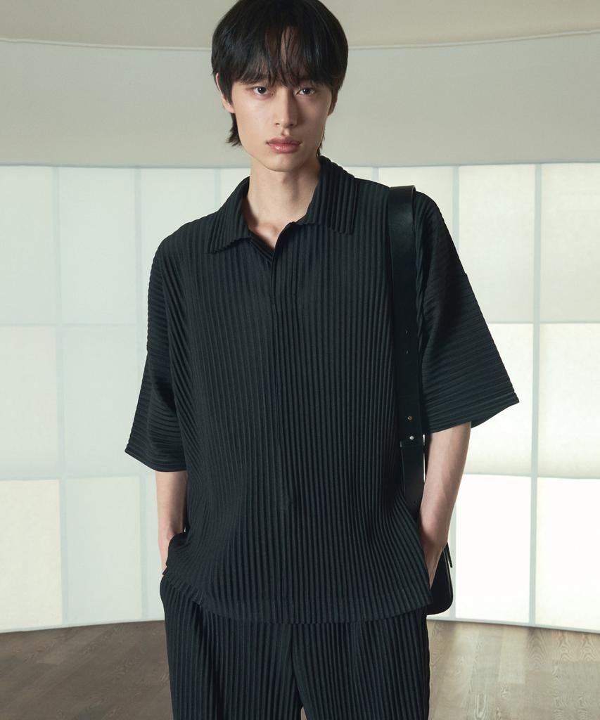 Tienjiti Yoyogi Pleats Polo (Black) Tnts6E212Bk