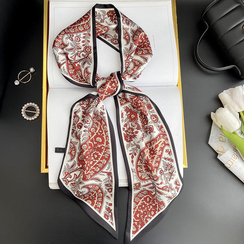 Simulated silk scarf, high-end women's headband, decorative scarf, streamer, fresh color matching, rhombus small scarf, headband.