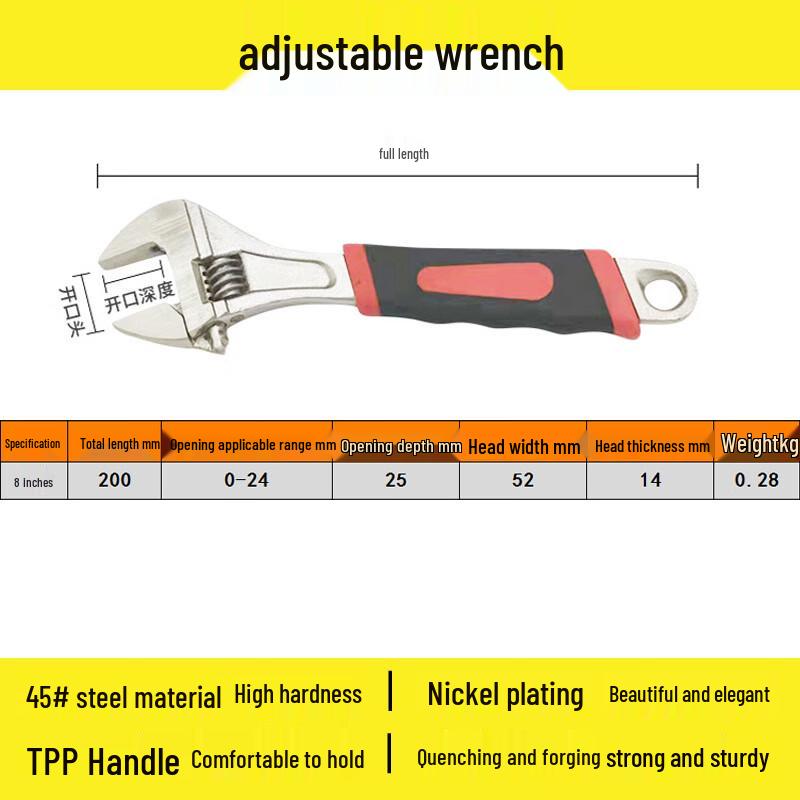 Beiyou Carbon Steel Adjustable Wrench Set CN plug (adapter included)