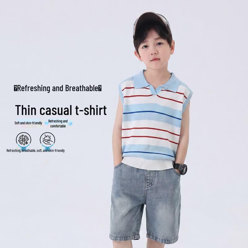YOYOFAIRY Boys  Striped Sleeveless Knit Polo Shirt 160