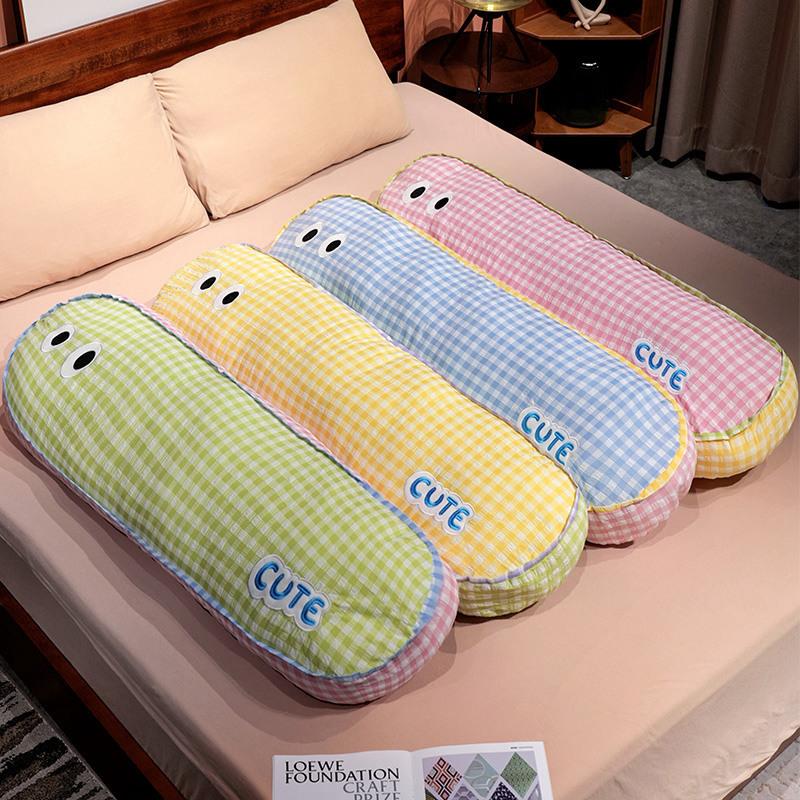 Plaid Bedroom Long Throw Pillow for Girls To Sleep Legs for Boys Bed Cushion Side Pillow Plush Toy