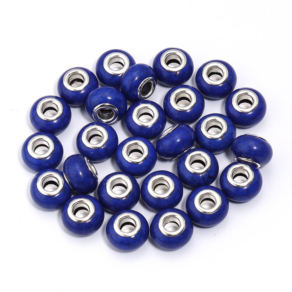 20pcs/lot Resin Beads 14mm Colorful Turquoise Lines Large Hole Spacer Beads For Jewelry Making DIY Necklace Bracelet Accessories