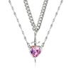 Gold Red Crystal Heart Dagger Pendant Layered Necklace Heart And Sword Necklace For Valentine's Day Couple