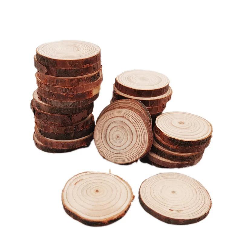 20PCS 3-4cm Unfinished Natural with Tree Bark Wood Slices Disc Coaster Pieces Craft Circles Christmas Ornaments DIY Wedding