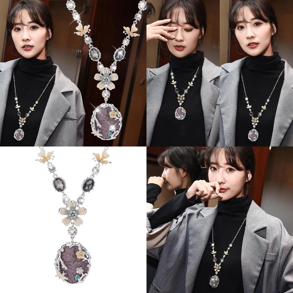 Elegant Vintage Floral Long Necklace For Women Featuring Stunning Crystal Accents