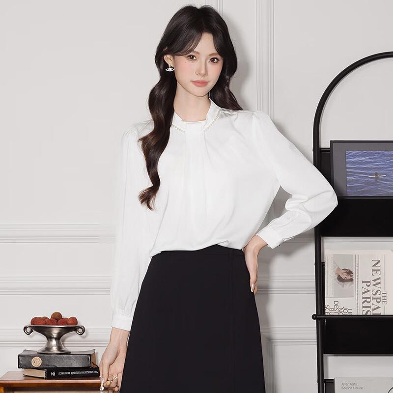 Women s Round Neck Long Sleeve Professional Blouse 2XL
