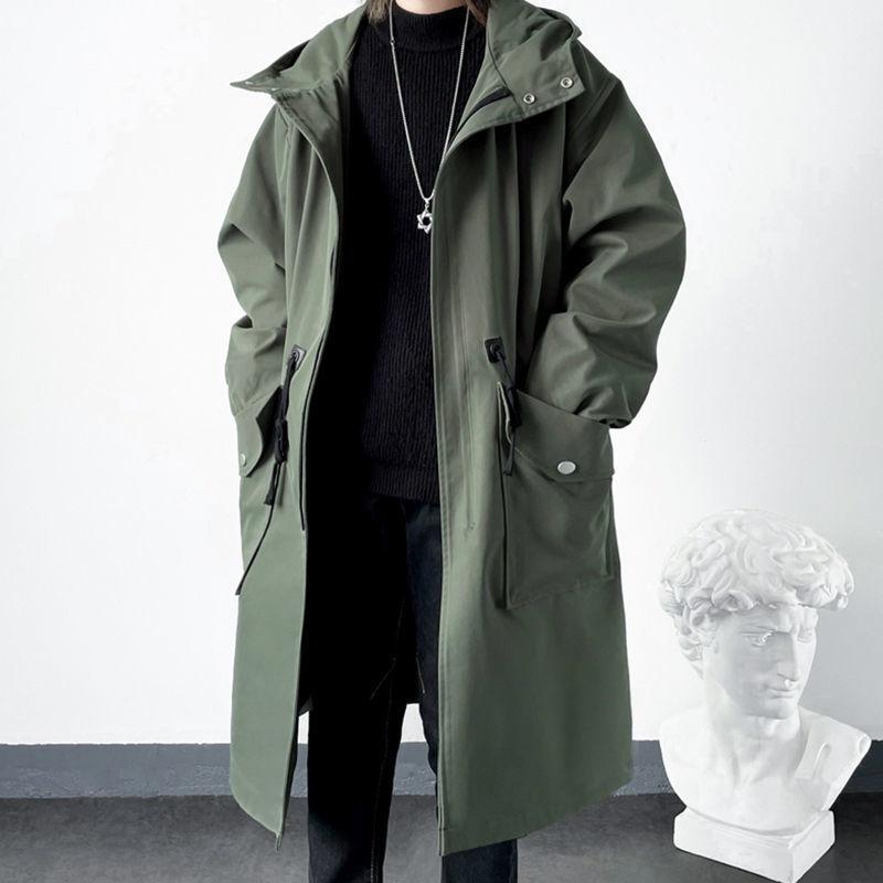 Jarní a podzimní mládežnická větrovka pánská ve stylu Hongkongu středně dlouhá ležérní s kapucí korejská edice trendy pánský kabát