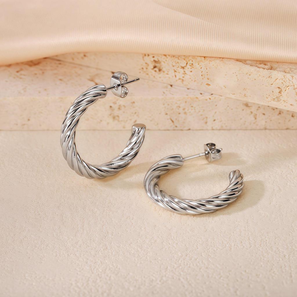 2025 Bestseller Twisted Pattern Hoop Earrings, Titanium Steel, European & American Style, Versatile Design.