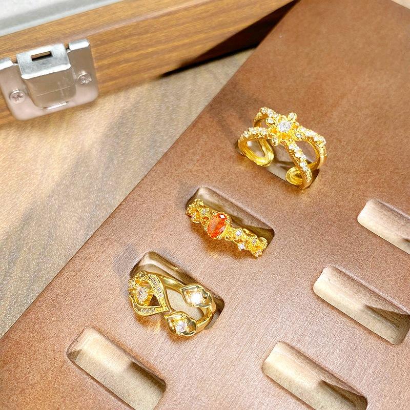 Medieval Vintage Zircon Lace Leaf Opening Ring Retro Femininity Niche Colored Treasure High Sense Ring