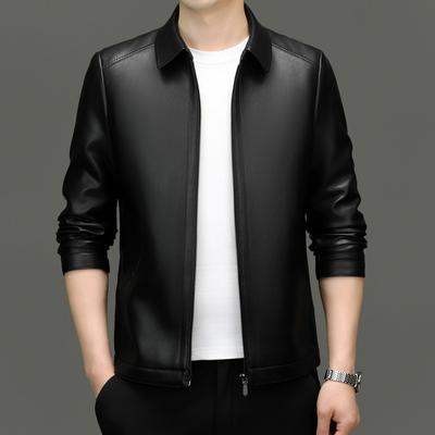 Thin Leather Jacket Men's Spring and Autumn New Men's Leather Jacket Casual Business Slim Lapel Men's PU Leather Jacket