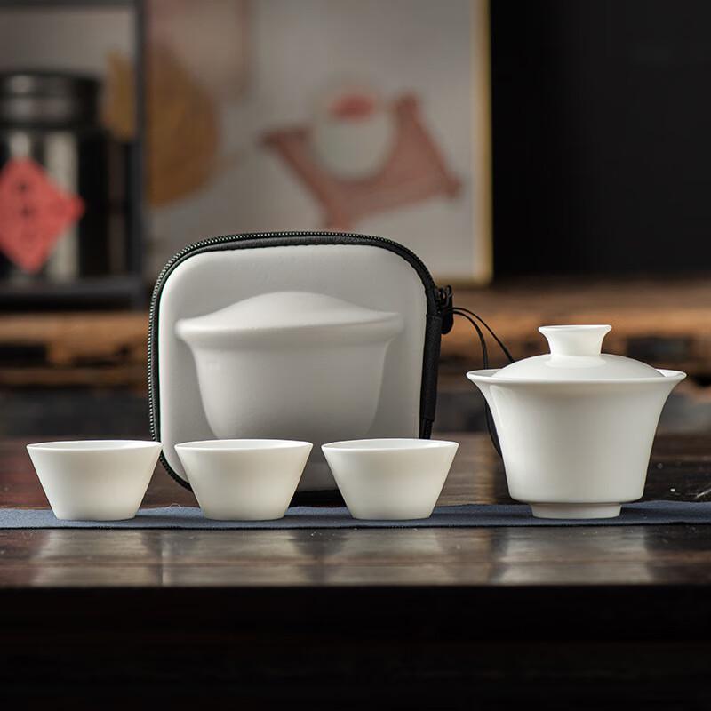 Portable Lamb Fat Jade White Ceramic Tea Set