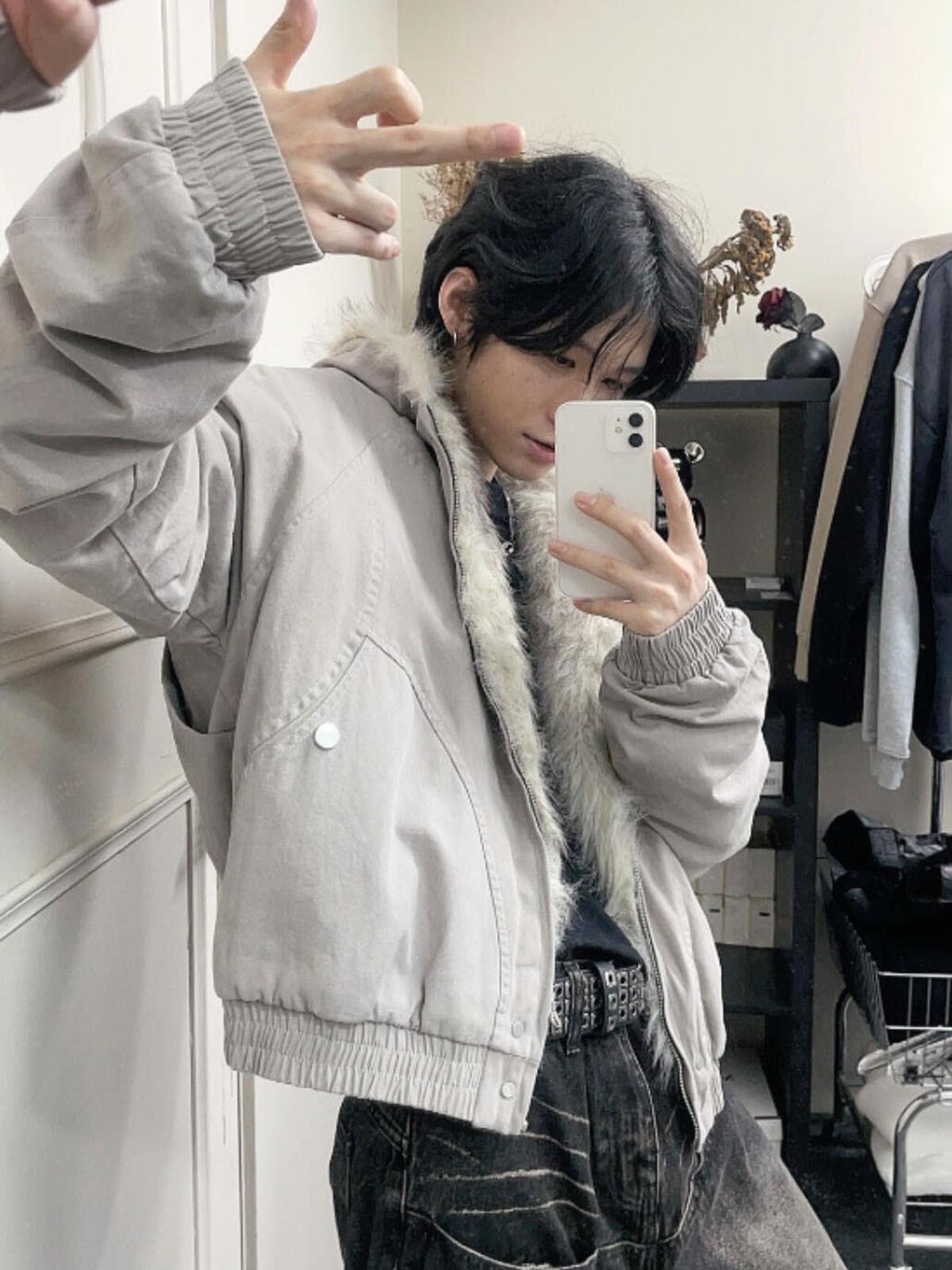 

Мужская зимняя куртка Mountain Eagle с капюшоном и воротником из натурального меха S (suggested 70-95 jin) серый