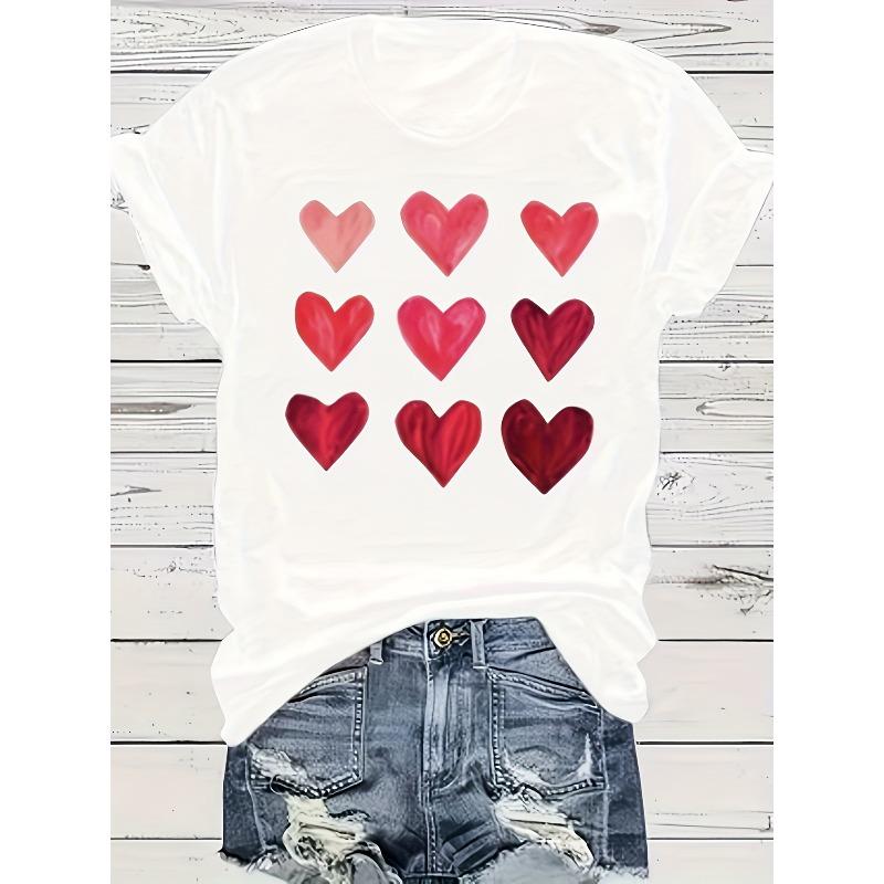 

Европейский размер Подарок на День матери для мамы Яркая футболка с принтом сердца, с круглым вырезом - Мягкий полиэстер, Средняя эластичность, Обычная длина, Повседневный короткий топ S белый