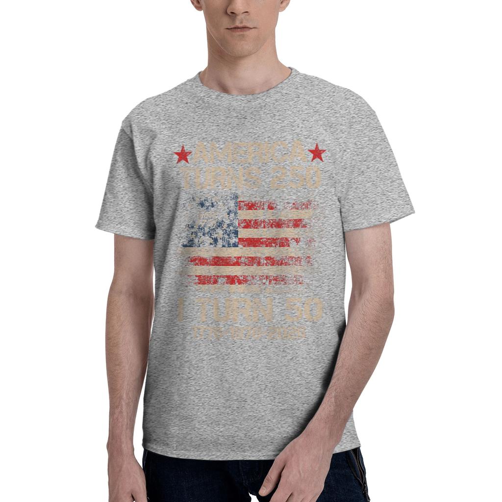 America Turns 250 I Turn 50 1976 50th Birthday T Shirts Unisex Shortsleeve Usa Flag Tshirts Streetwear Tee Tops Pure Cotton