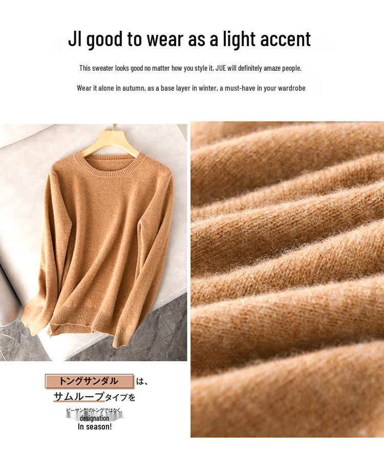 Dámský 100% vlněný pletený svetr s kulatým výstřihem a dlouhým rukávem – Jednobarevný pro podzim a zimu