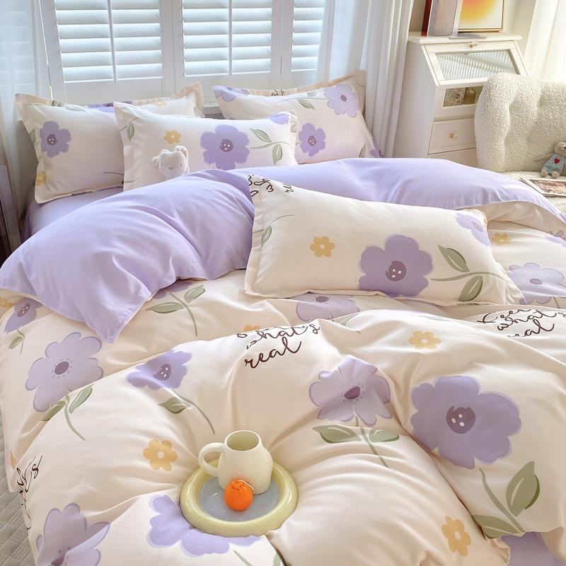 Small Fresh Thickened Pure Cotton Brushed Four-piece Set New Autumn and Winter Cotton Dormitory Bed Sheet Quilt Cover Bedding
