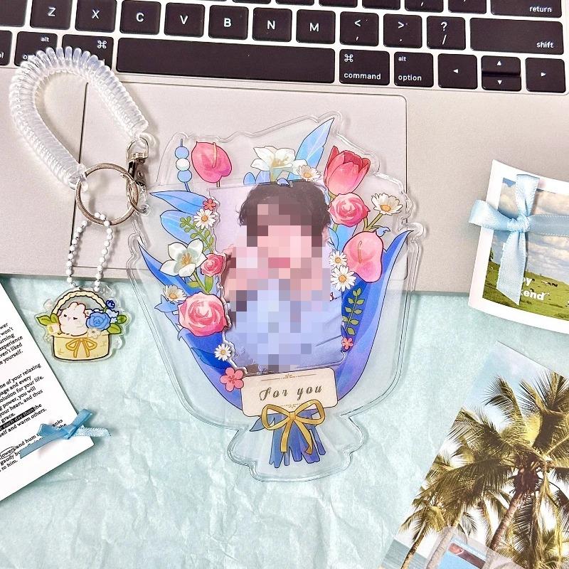 Spring Bouquet PVC Photo Frame with Keychain 3 Inch Kpop Idol Photocard Holder Anime Card Sleeves for Girls Gifts Wholesales