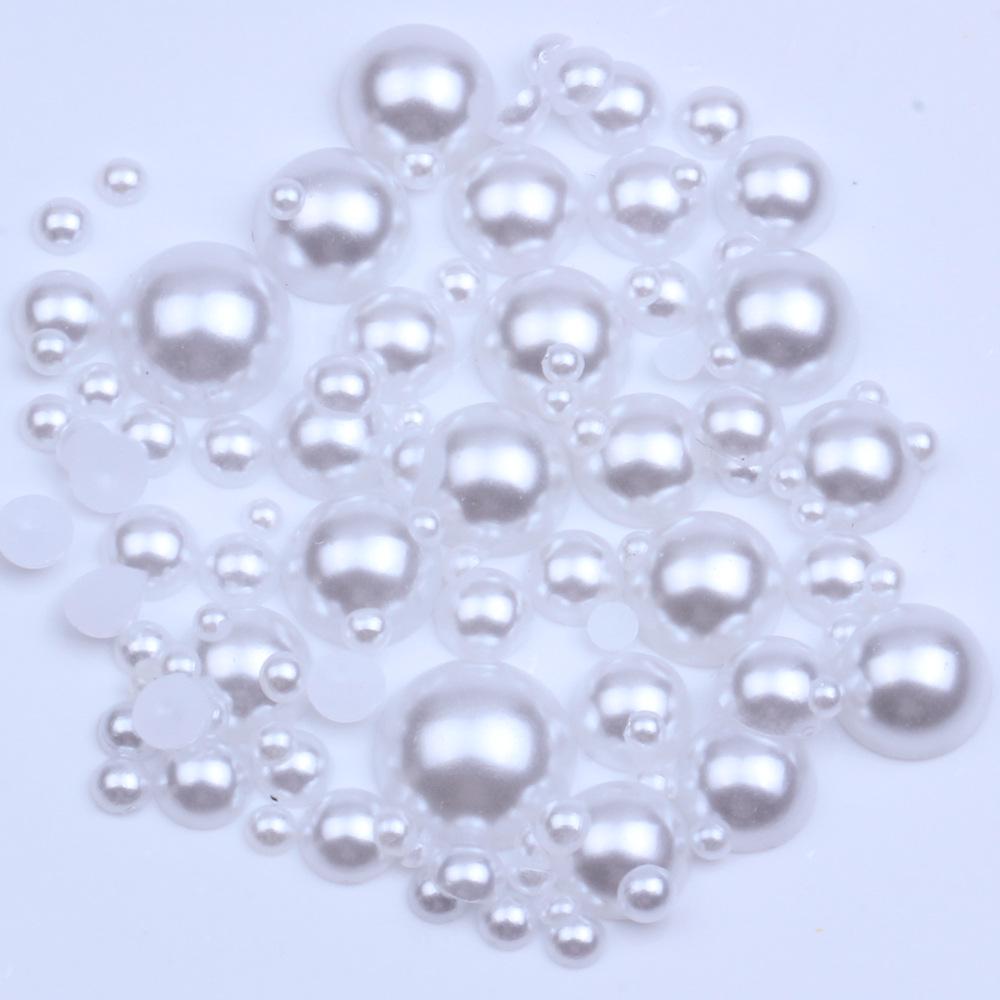 500 Pieces Pure White 2-10mm Flatback Semi-Round Pearl Beads for DIY & Crafts