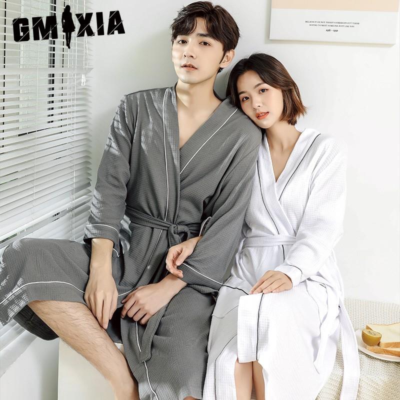 

GMXIA Bathrobes for Women, Long Summer Cotton Bathrobes, Thin Pajamas for Spring and Autumn Couples, Waffle Absorbent Bathrobes for Men XL