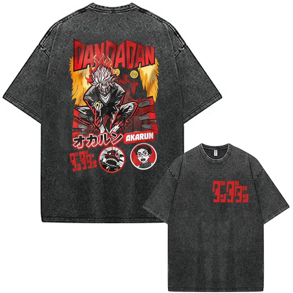 Summer Hot Sale Japanese Anime Dandadan Washed Vintage Graphic Tshirt Y2k Men Women Punk Top Gothic Cotton Oversized Tshirt