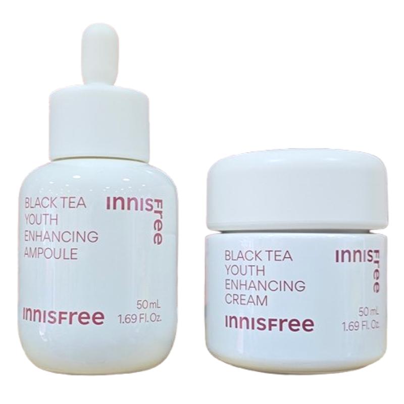 Набор Innisfree с ампулой и кремом для повышения молодости с черным чаем 50 мл + 50 мл – Увлажняющий антивозрастной уход, Укрепляющее увлажнение, Корейский дуэт для ухода за кожей Ampoule 50ml + Cream 50ml Set