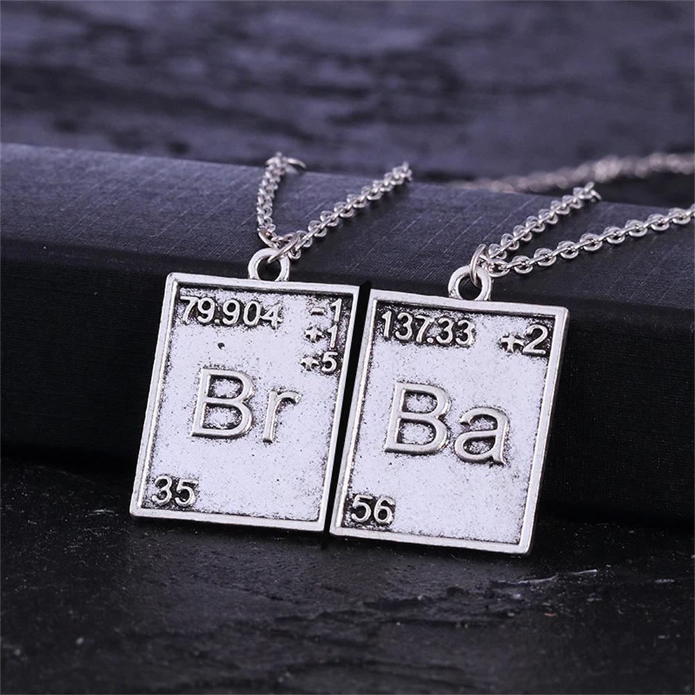 Vintage Breaking Bad Halskette Chemisches Symbol Br Ba Anhänger Brüder Paar Halskette Geschenk für Frauen und Männer Schmuckgeschenke