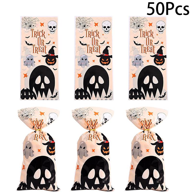 50Pcs Halloween Gift Bags Candy Cookie Packaging Bags Halloween Party Decor Supplies