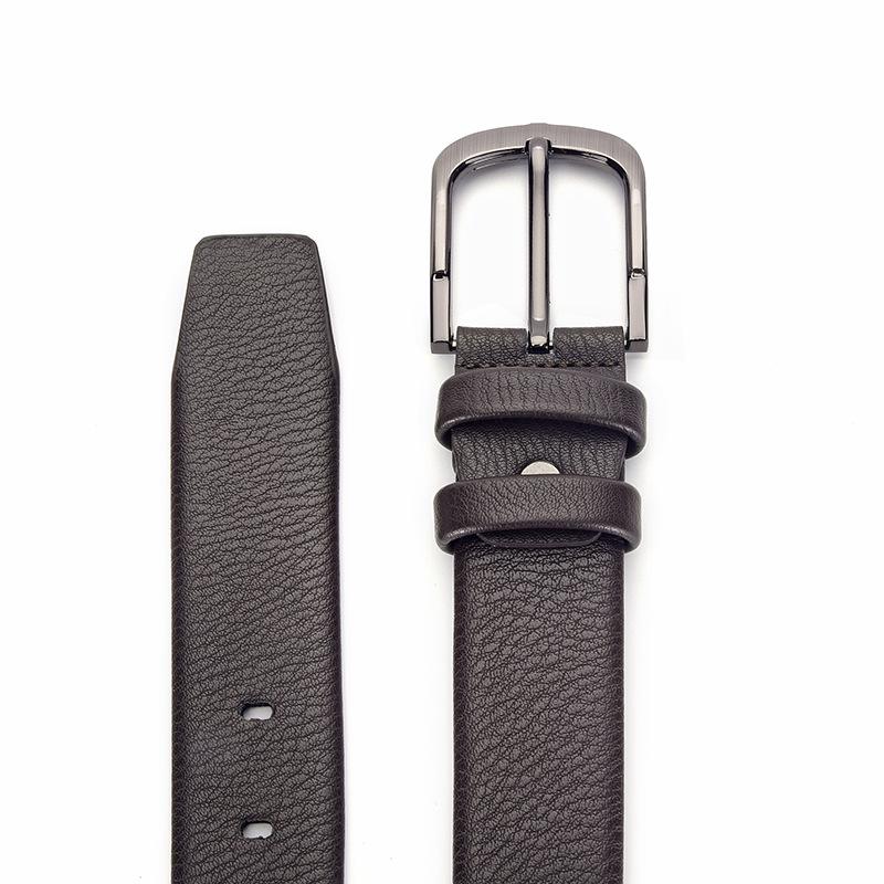 Men's Genuine Leather Pin Buckle Belt, Lychee Pattern, 3.8cm Wide, Fashionable and Versatile for Jeans