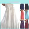 Elegante Dames Zomer Ronde Hals Mouwloze Tank Maxi Jurk Met Kant Detail