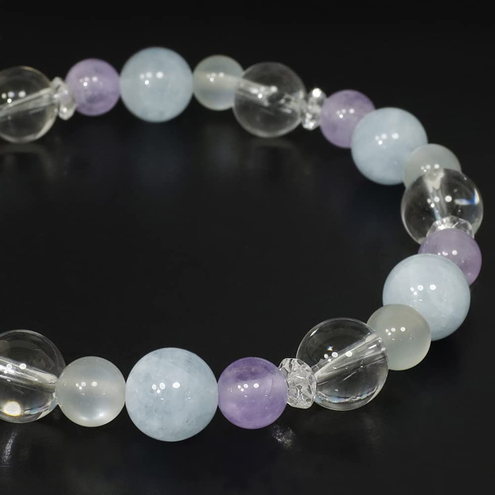 Gin no Lavender 17cm [Shinjuku Kura] Love, Luck, Healing, Aquamix, Aquamarine, Amethyst, Moonstone, Quartz, Bracelet, Approx. (Women's M)