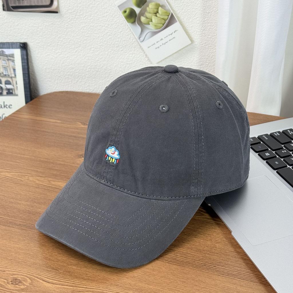 Fashion Hat Spring and Summer Cute Clouds Embroidery Baseball Cap Women's Wide Brim Show Small Face Versatile Cap Big Head Circumference Hat Trend