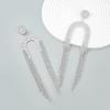 New Claw Chain Alloy Diamond Arched Long Tassel Earring Trendy Women European And American Exaggerated Earrings
