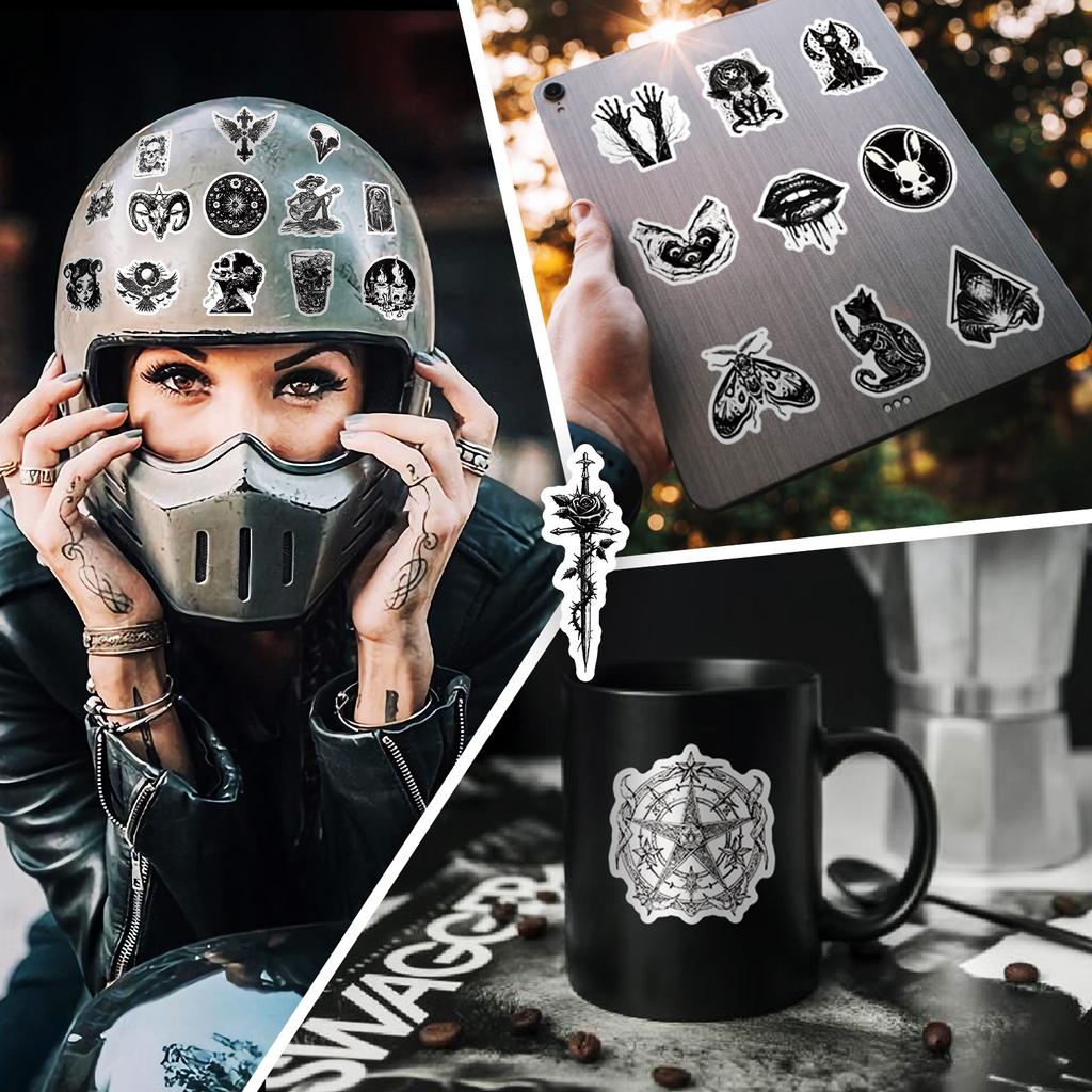 10/50/100 Stück Graffiti Schwarze Gothic Punk Aufkleber für DIY Koffer Wasserflasche Handy Gitarre Laptop Auto Motorrad Skateboard