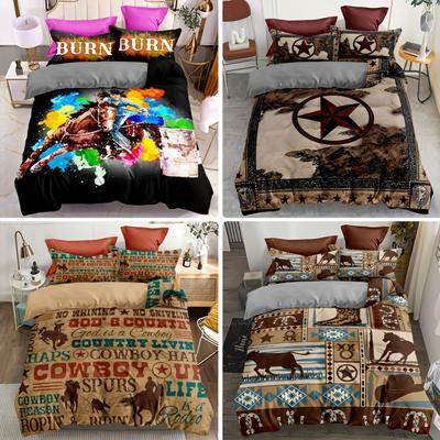 [Western Cowboy Duvet Cover] 3pcs Western Cowboy Knight Duvet Cover Set - Fill-Free, Zippered, Machine Washable Polyester