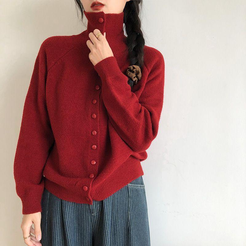 Soft Comfortable High Neck Sweater Cardigan Women Simple Single Breasted Cardigans Coat Autumn Solid Knitted Outerwear Lady