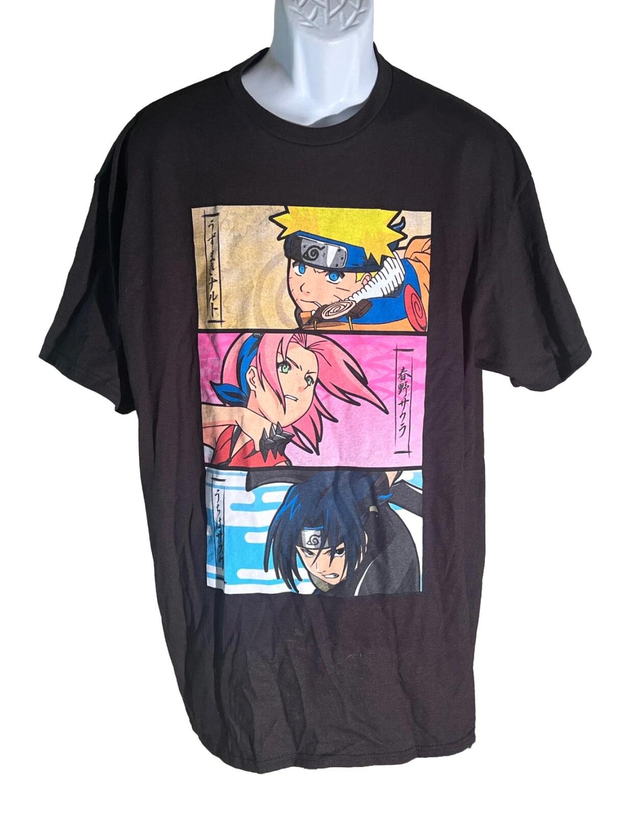 Наруто - Наруто Узумаки, Сакура Харуно и Саске Учиха Мужская черная футболка 100% хлопок Мужские футболки Топ XL L