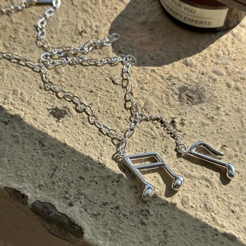 FY-47TL43 S925 Silver Niche Design Minimalist Musical Notes Fashion Tassel Necklace Retro Simple Personality Clavicle Chain