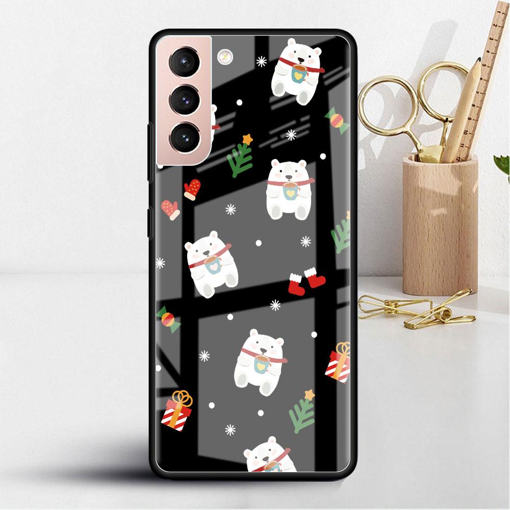 Snowman Christmas Cartoon Glass Case For Samsung Galaxy S22 S20 FE S21 Plus Phone Cover S10 5G S9 Note 20 Ultra 10 Lite Shell