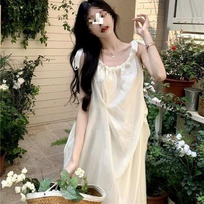 Temperament Medium and Long Dress Small Fragrant French Suspender Chiffon Dress Women's Summer New Seaside Beach Vacation Skirt