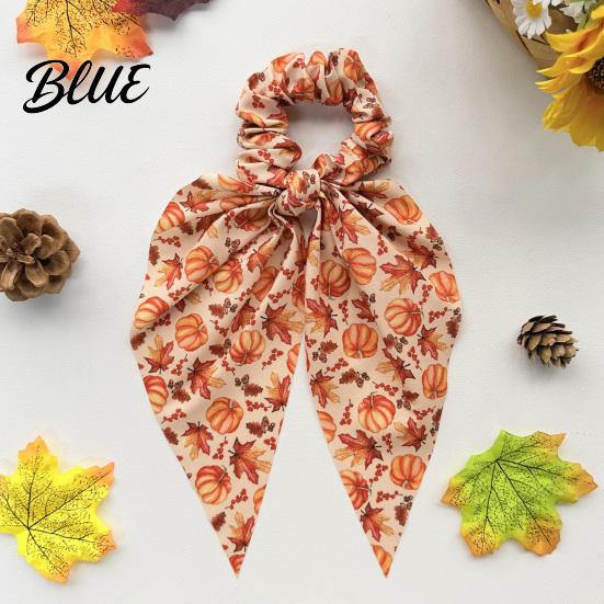Decorative Hair Accessories for Autumn Outings Fall Pumpkin Maple Leaf Tie Women, Bow Knot Ribbon Ponytail Stylish Bowknot Holder, Soft Fabric Elastic