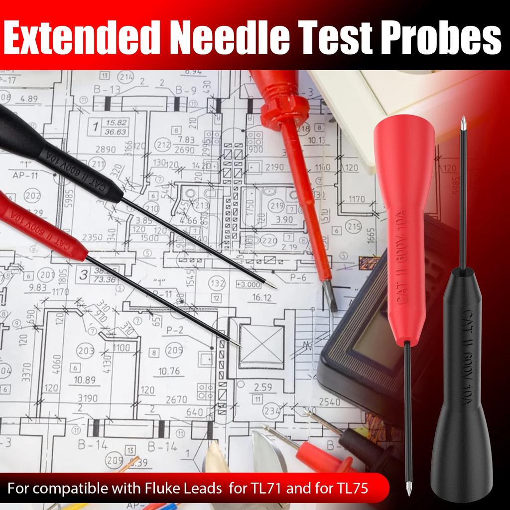 4Pcs 2mm Extended Needle Test Probes 600V/10A Non-Destructive Insulation Wire Piercing Needle Stainless Steel Extra Thin Electri