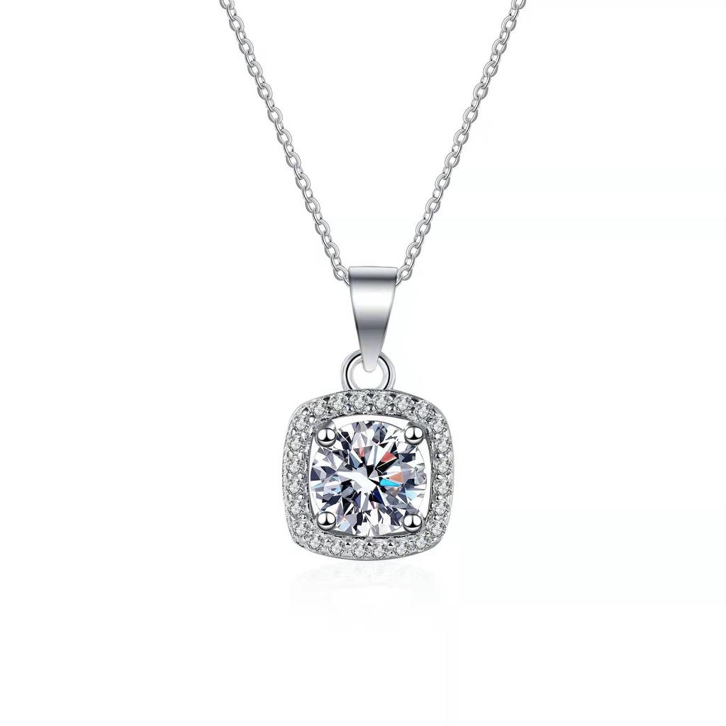 6.5mm Cushion Halo Round Cut Moissanite Pendant Necklace S925 Sterling Silver For Women