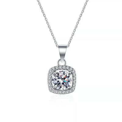 6,5 mm Kissen Halo Runder Schliff Moissanit Anhänger Halskette S925 Sterlingsilber Für Damen