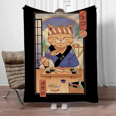 Thick Sushi Cat Blankets Extra Large Throw Blanket Knee Lap Checkerboard Design Home Decor