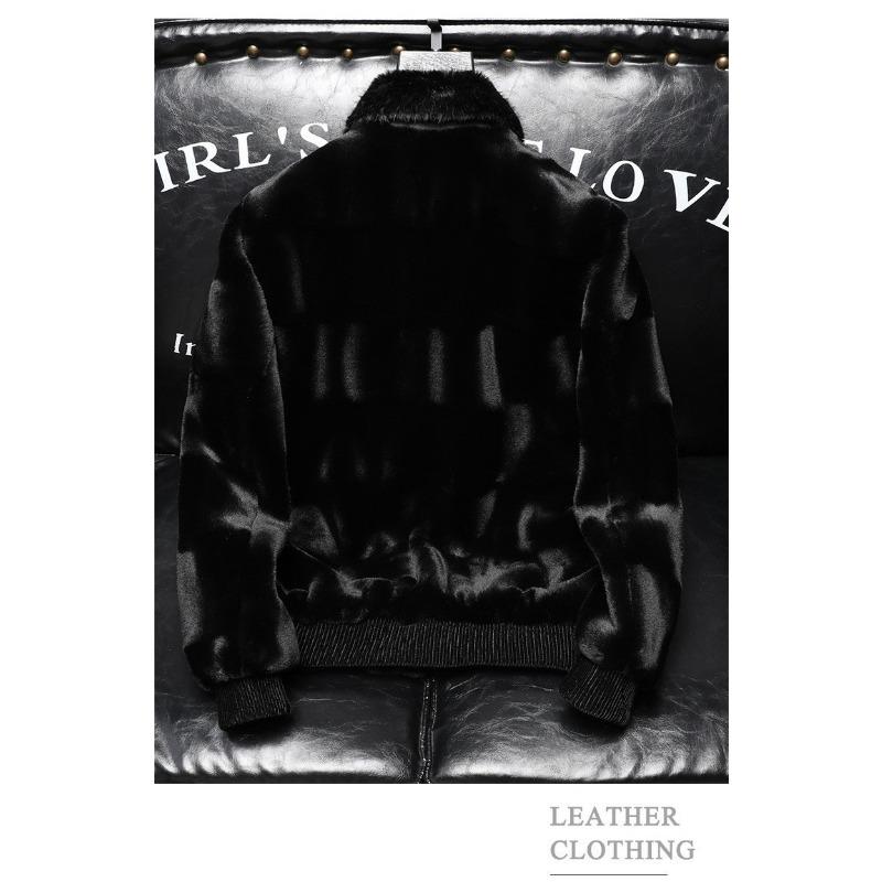 Men Loose Warm Winter Faux Mink Fur Pu Leather Jacket Coat