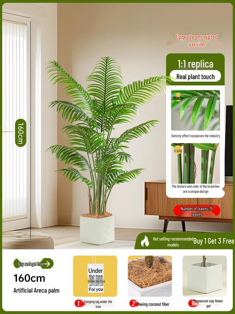Luxury Fishtail Palm Artificial Tree for Indoor Living Room Decor - Bionic Green Plant In Pot for Floor Landscaping.