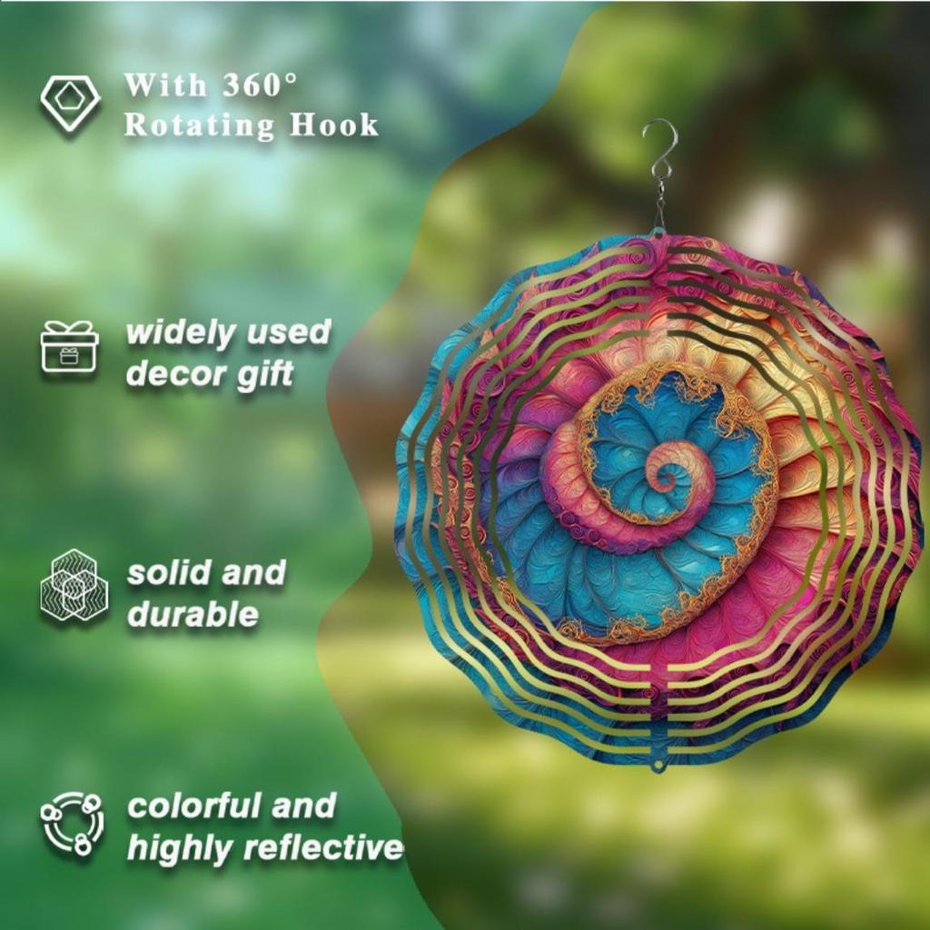 Hängender Windspinner 10 Zoll Dynamisches Künstlerisches Design für Balkon Garten Dekoration 360 Grad Haken Feder Sommer Außen Hängendes Ornament Geschenk