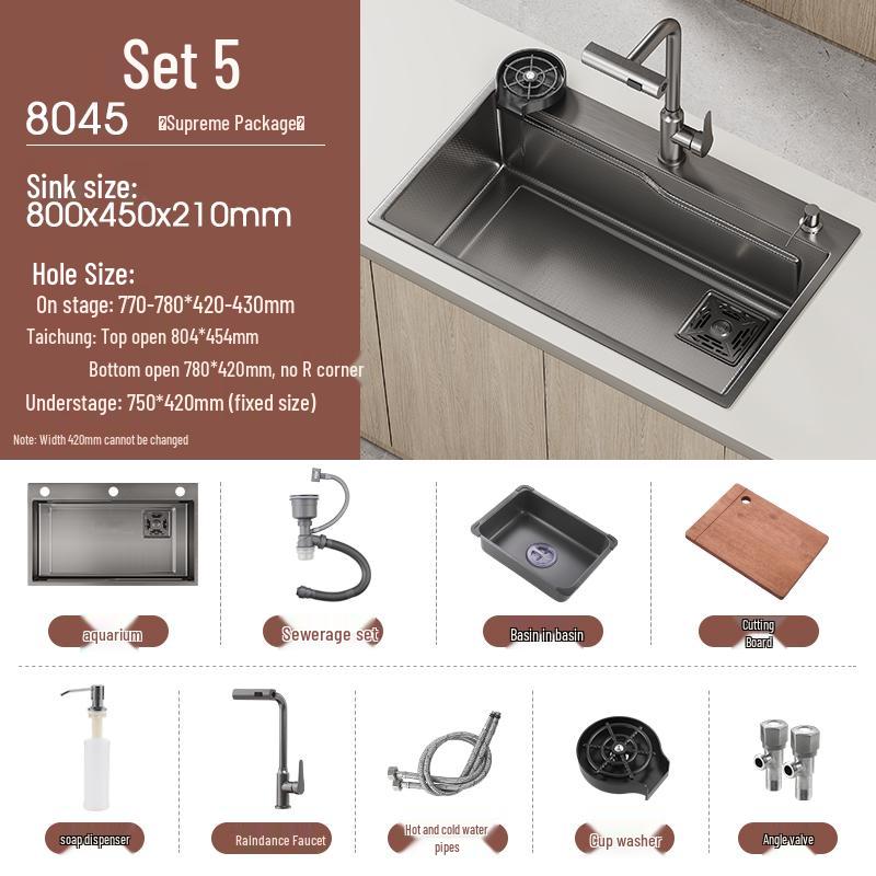 Handmade Gunmetal Gray SUS304 Stainless Steel Large Single Bowl Kitchen Sink