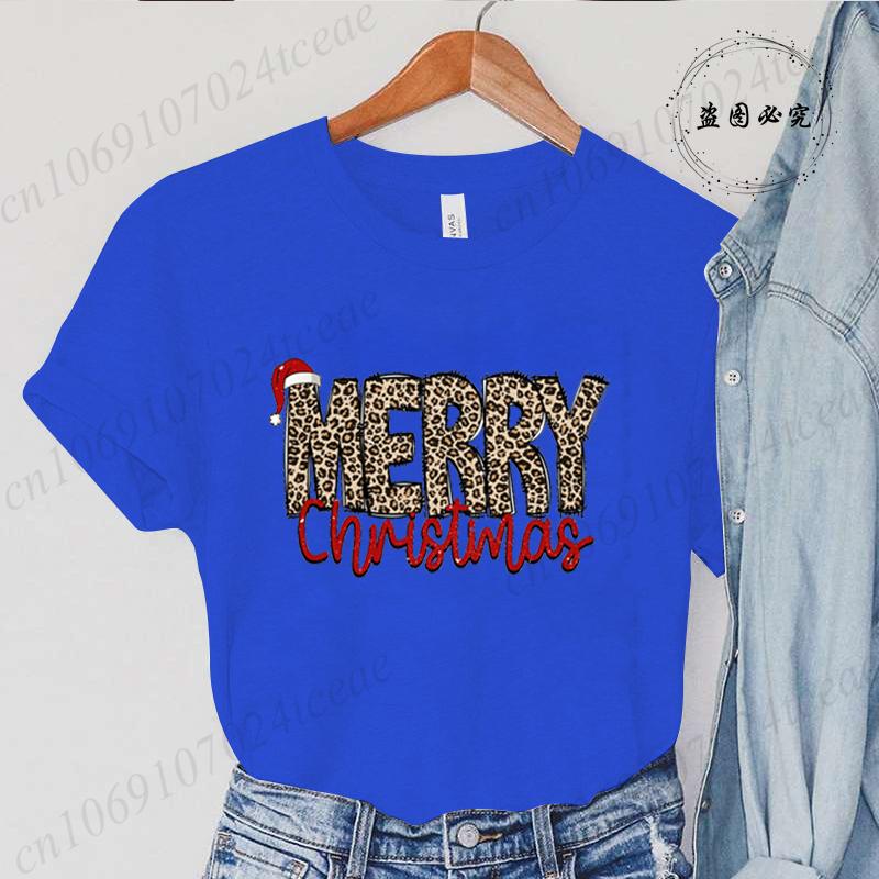 Leopard Merry Christmas Print TShirts Crew Neck Tshirt Casual Short Sleeve Top for Christmas Unisexs Clothing Tshirt Top